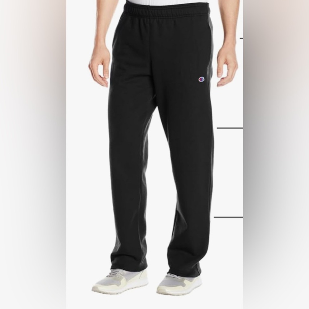 Champion Adult Powerblend Open Bottom black Sweatpant w/ Pockets logo sz Small